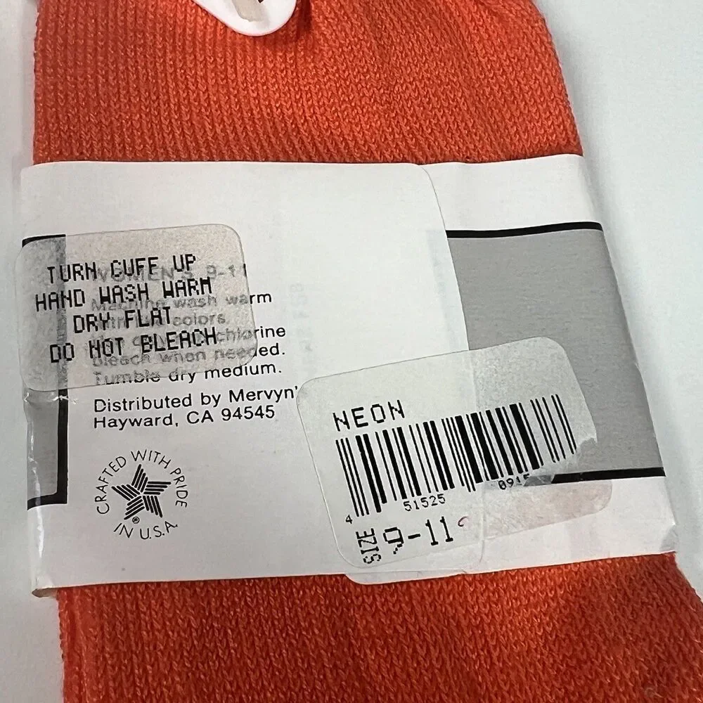 Vintage Mervyn’s Partners Orange 80’s Cuffed Anklet Socks Women Size 9-11 NOS